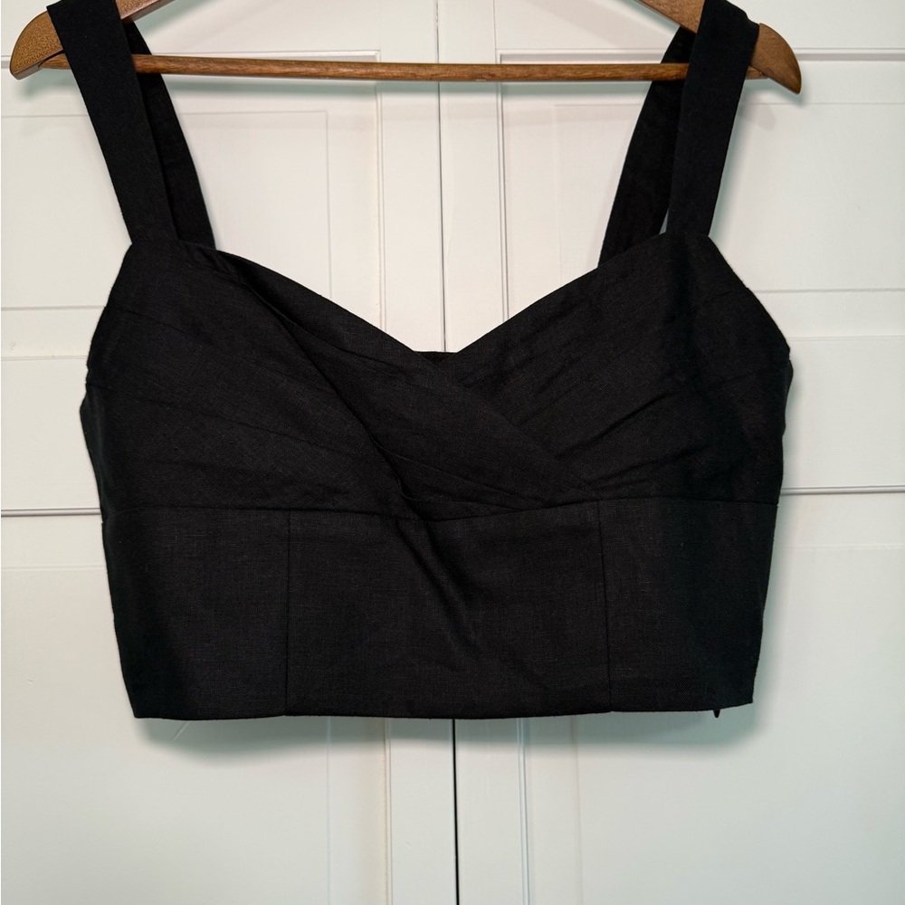 Black Linen Crop Top